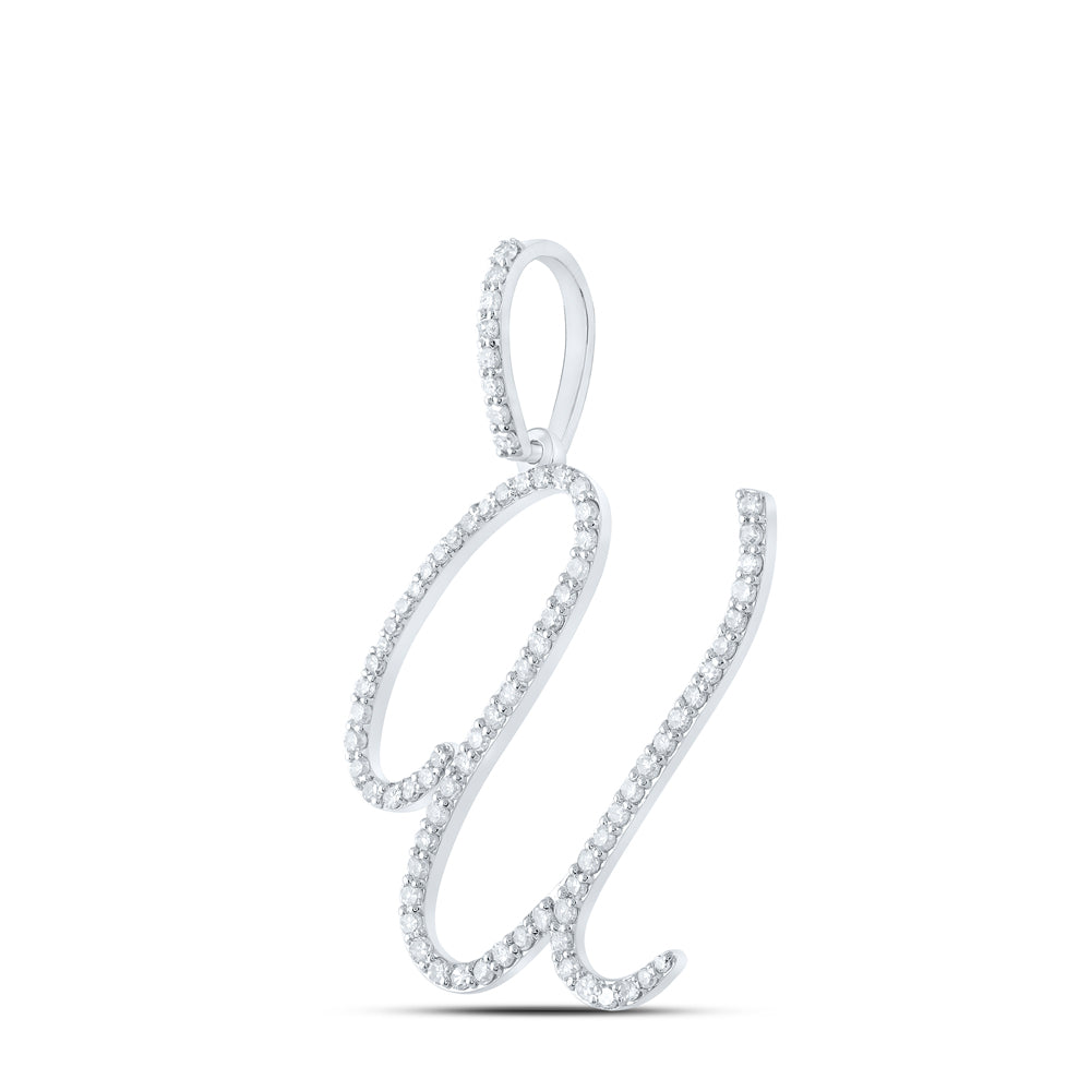 0.55 Ctw Natural Diamond Cursive Initial Letter U Pendant in 10k White Gold