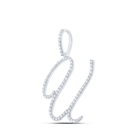 0.55 Ctw Natural Diamond Cursive Initial Letter U Pendant in 10k White Gold