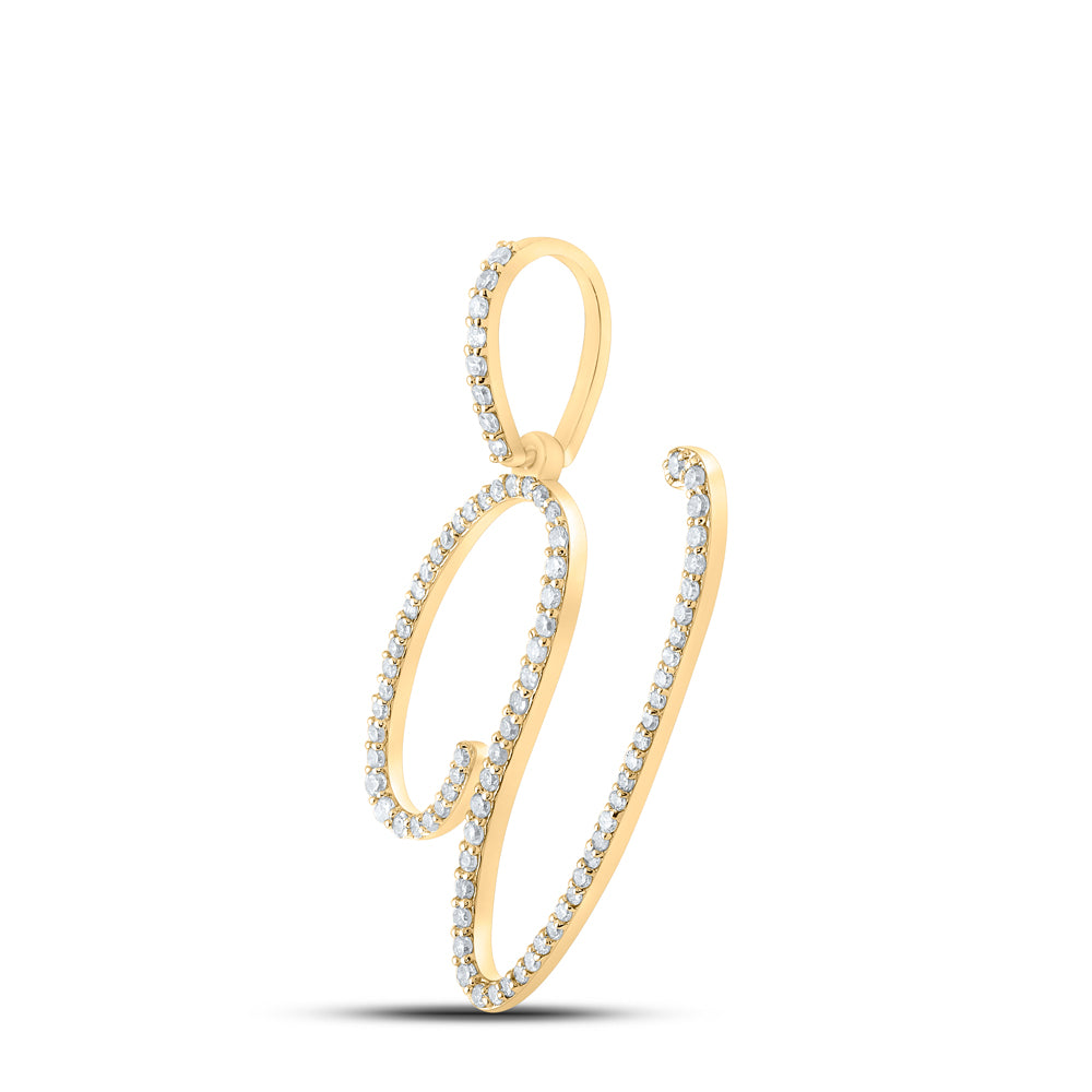 0.47 Ctw Natural Diamond Cursive Initial Letter V Pendant in 10k Yellow Gold