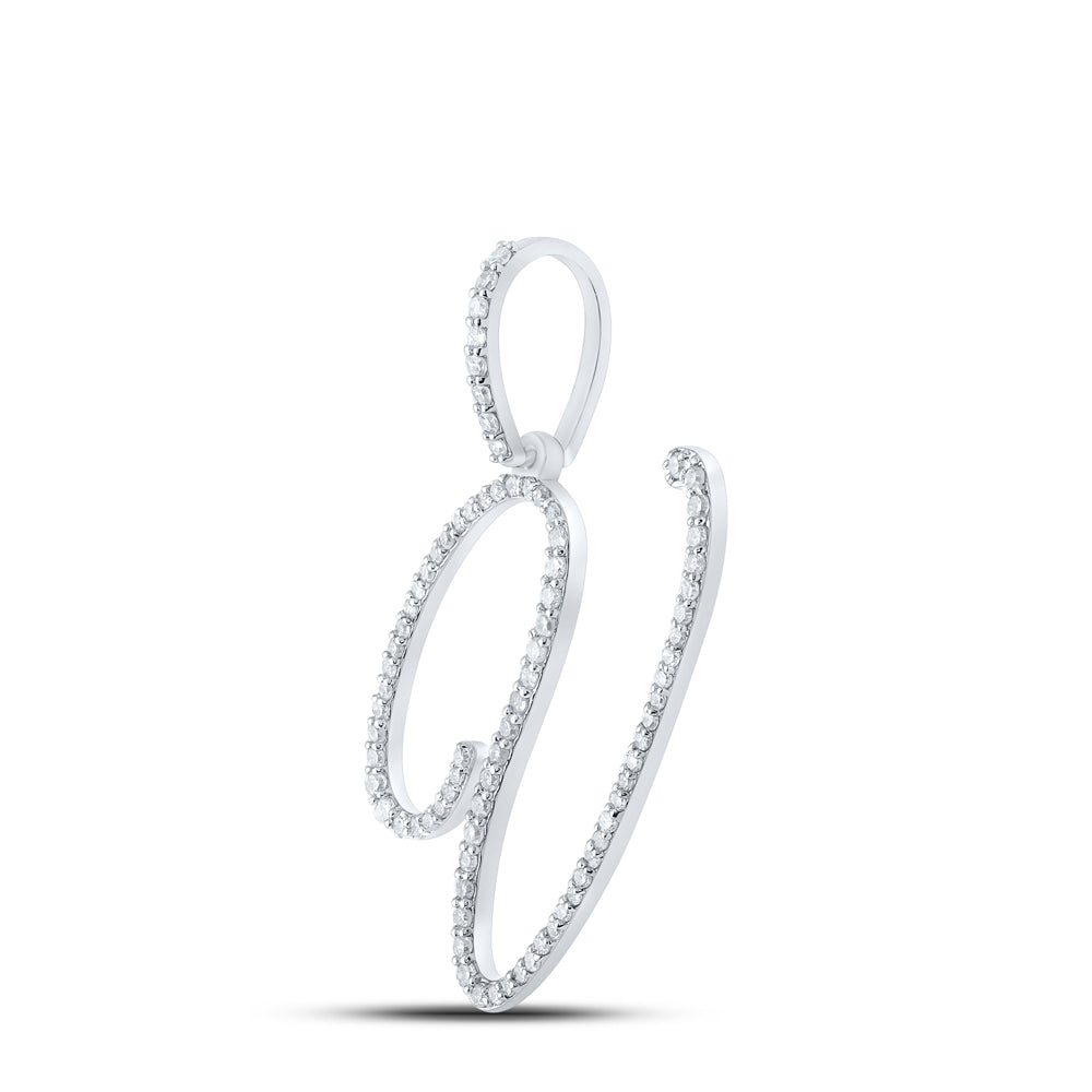 0.47 Ctw Natural Diamond Cursive Initial Letter V Pendant in 10k White Gold
