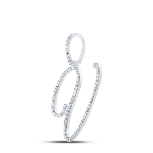 0.47 Ctw Natural Diamond Cursive Initial Letter V Pendant in 10k White Gold