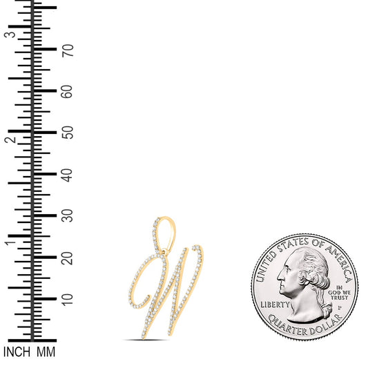 0.68 Ctw Natural Diamond Cursive Initial Letter W Pendant in 10k Yellow Gold