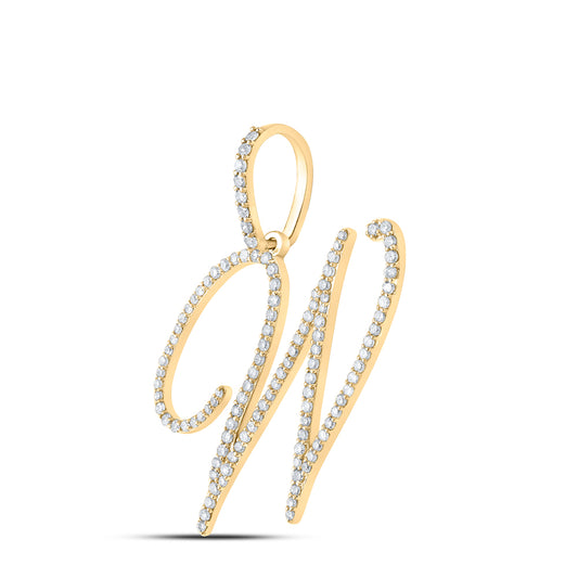 0.68 Ctw Natural Diamond Cursive Initial Letter W Pendant in 10k Yellow Gold