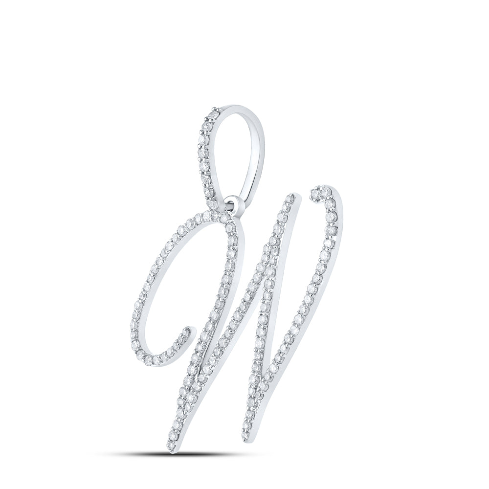 0.68 Ctw Natural Diamond Cursive Initial Letter W Pendant in 10k White Gold
