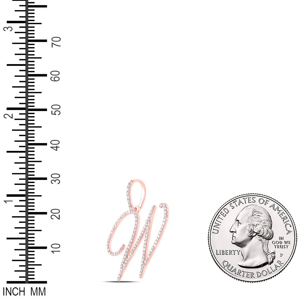 0.68 Ctw Natural Diamond Cursive Initial Letter W Pendant in 10k Rose Gold