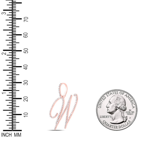 0.68 Ctw Natural Diamond Cursive Initial Letter W Pendant in 10k Rose Gold