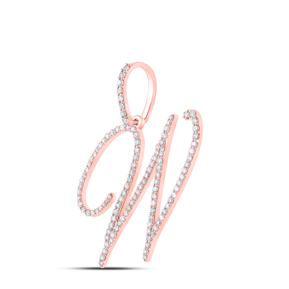 0.68 Ctw Natural Diamond Cursive Initial Letter W Pendant in 10k Rose Gold