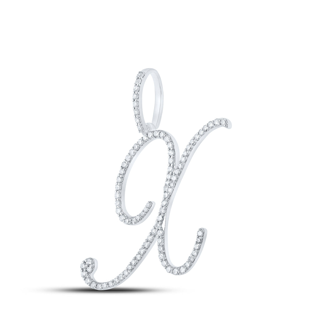 0.58 Ctw Natural Diamond Cursive Initial Letter X Pendant in 10k White Gold