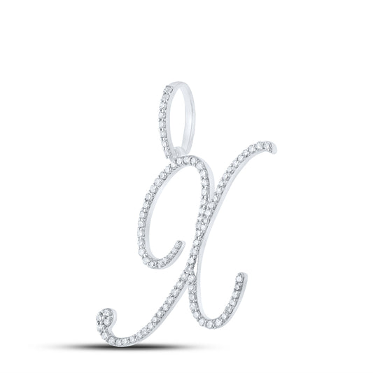 0.58 Ctw Natural Diamond Cursive Initial Letter X Pendant in 10k White Gold