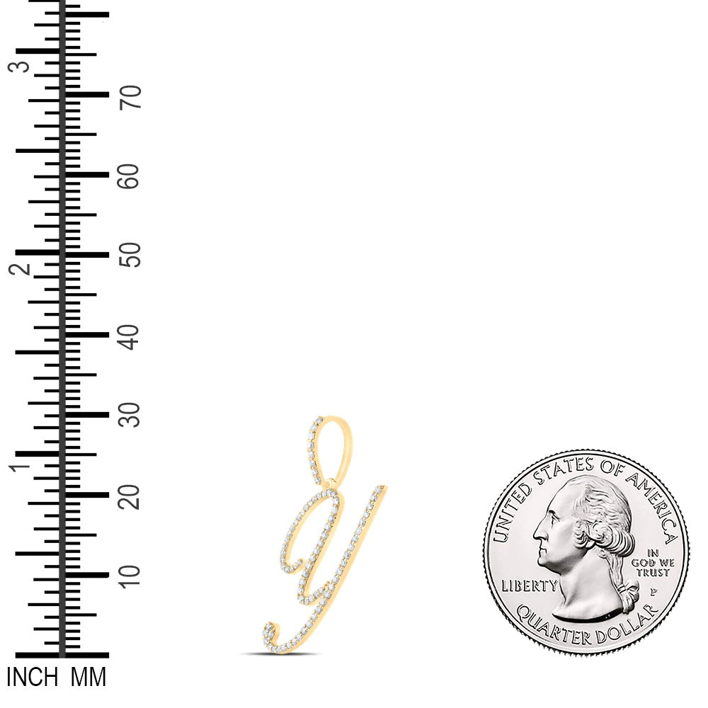 0.47 Ctw Natural Diamond Cursive Initial Letter Y Pendant in 10k Yellow Gold