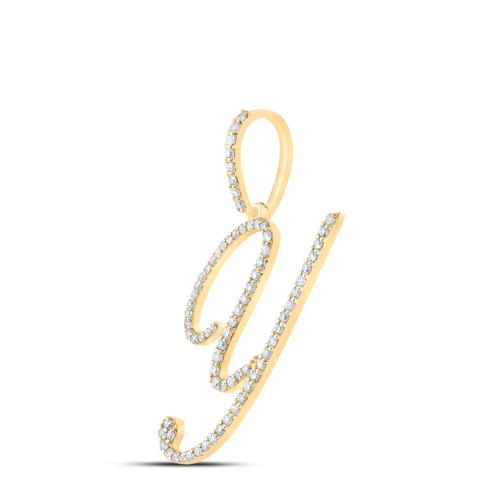 0.47 Ctw Natural Diamond Cursive Initial Letter Y Pendant in 10k Yellow Gold