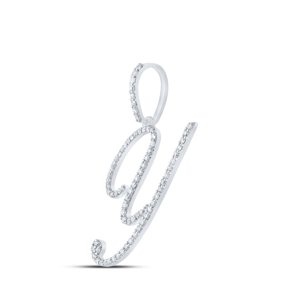 0.47 Ctw Natural Diamond Cursive Initial Letter Y Pendant in 10k White Gold