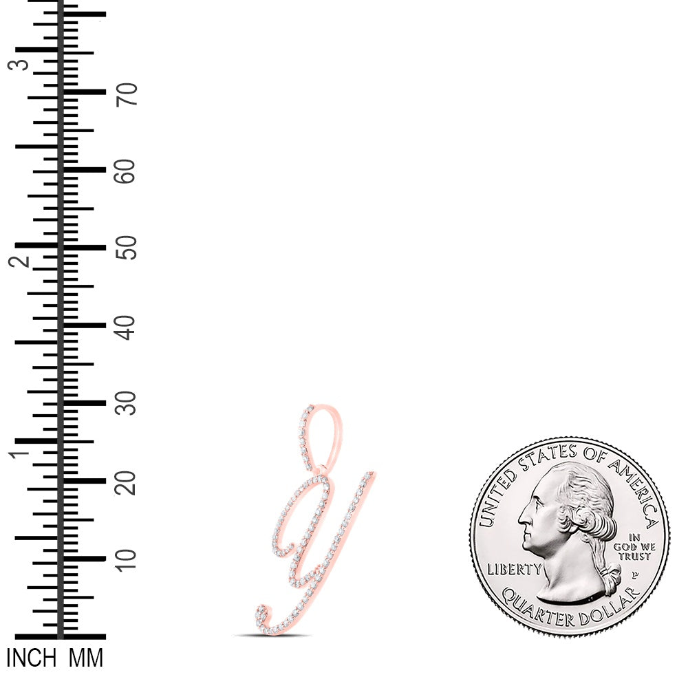 0.47 Ctw Natural Diamond Cursive Initial Letter Y Pendant in 10k Rose Gold