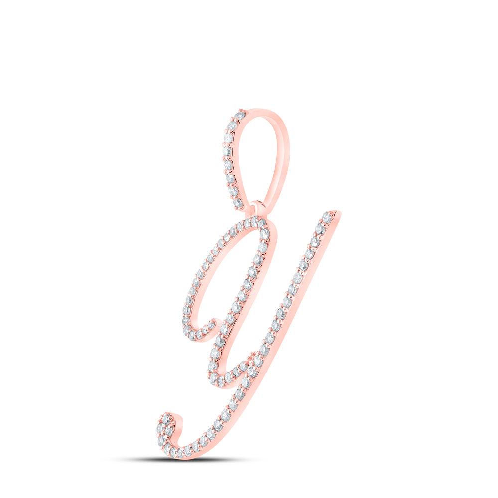 0.47 Ctw Natural Diamond Cursive Initial Letter Y Pendant in 10k Rose Gold