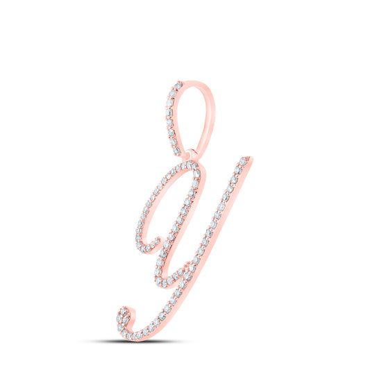 0.47 Ctw Natural Diamond Cursive Initial Letter Y Pendant in 10k Rose Gold