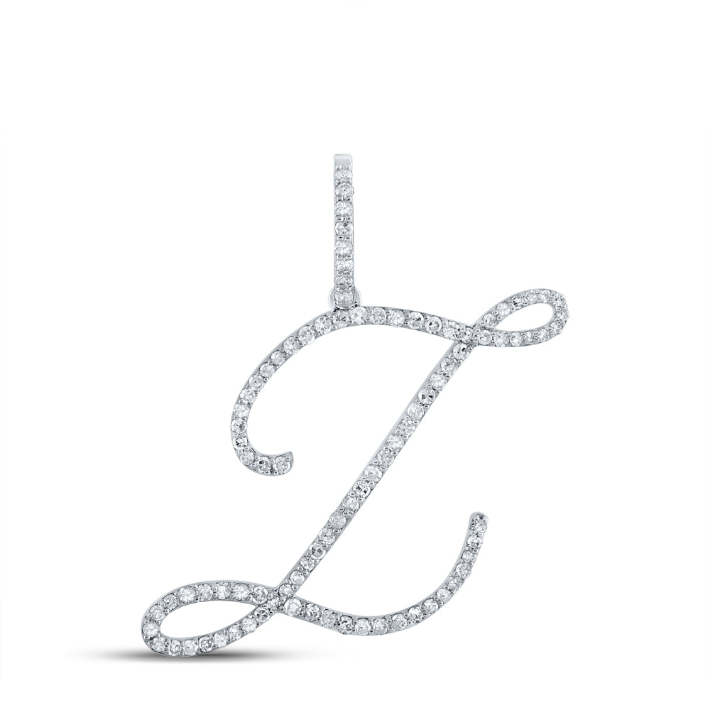 0.65 Ctw Natural Diamond Cursive Initial Letter L Pendant in 10k White Gold