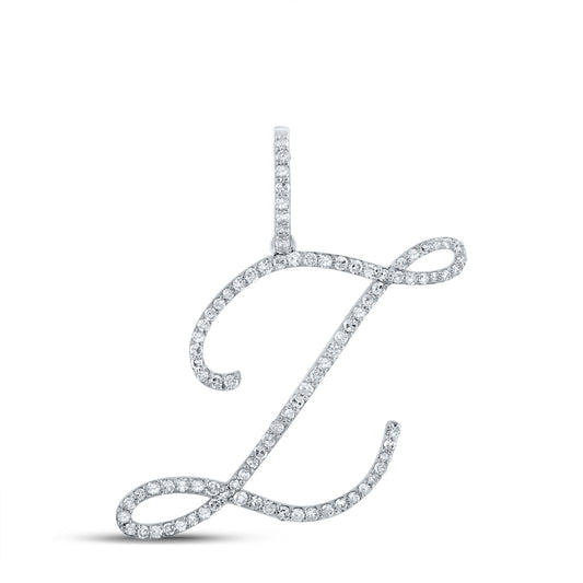 0.65 Ctw Natural Diamond Cursive Initial Letter L Pendant in 10k White Gold