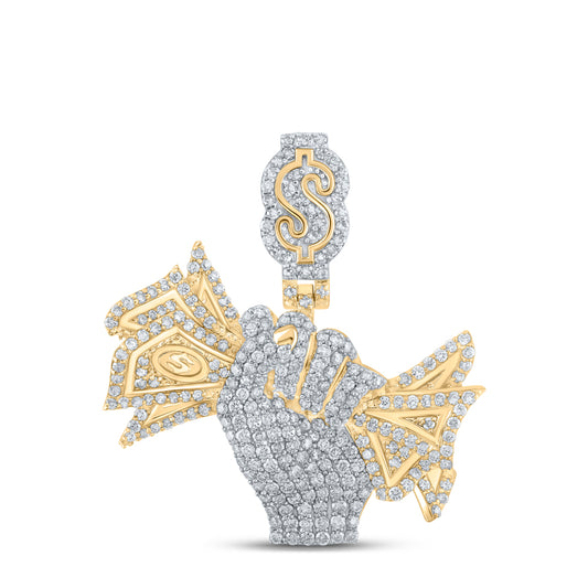 2.64 Ctw Natural Diamond Money Fist Pendant in 10k Yellow Gold