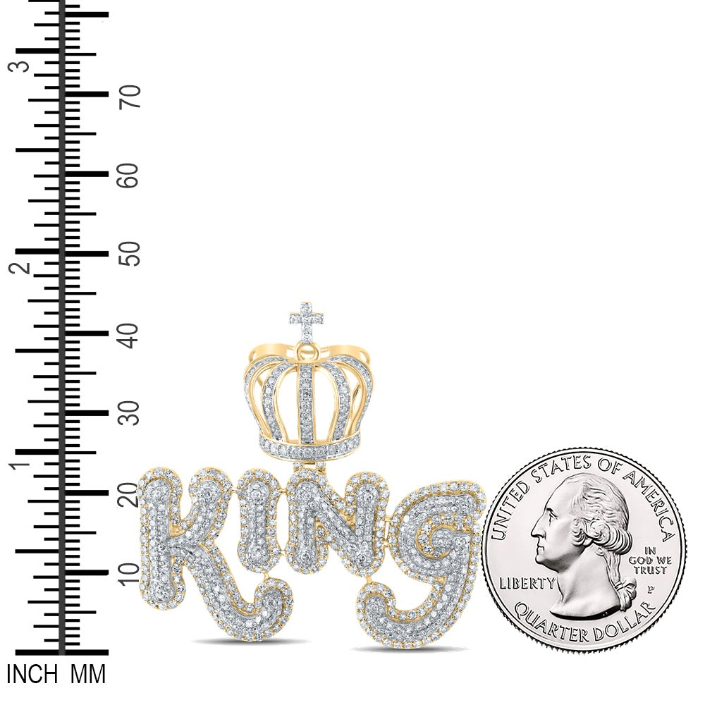 4.93 Ctw Natural Diamond Crown Cross King Hiphop Pendant in 10k Yellow Gold