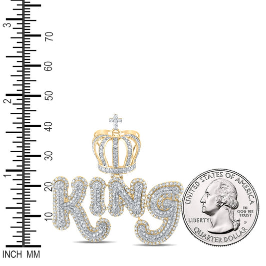 4.93 Ctw Natural Diamond Crown Cross King Hiphop Pendant in 10k Yellow Gold