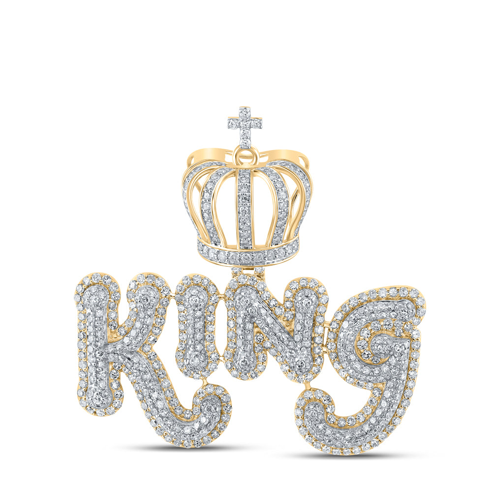 4.93 Ctw Natural Diamond Crown Cross King Hiphop Pendant in 10k Yellow Gold