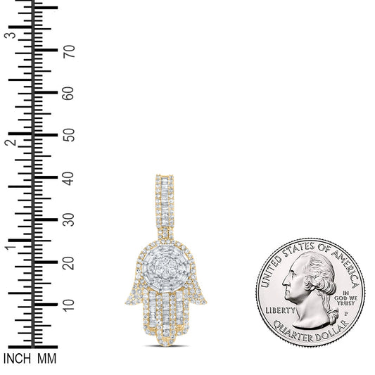 1.58 Ctw Natural Diamond Hamza Cluster Pendant in 10k Yellow Gold