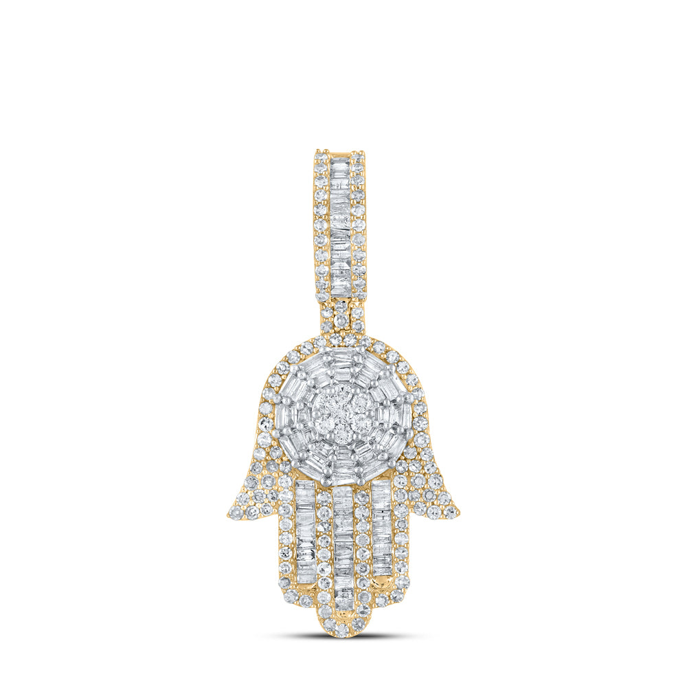 1.58 Ctw Natural Diamond Hamza Cluster Pendant in 10k Yellow Gold