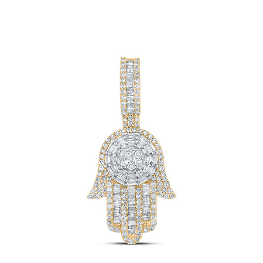 1.58 Ctw Natural Diamond Hamza Cluster Pendant in 10k Yellow Gold