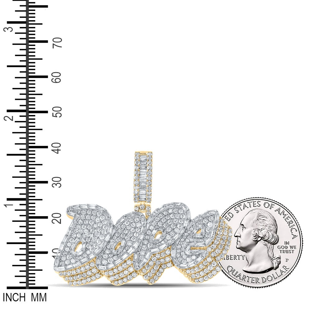 3.82 Ctw Natural Diamond Dope Nameplate Hiphop Pendant in 14k Yellow Gold