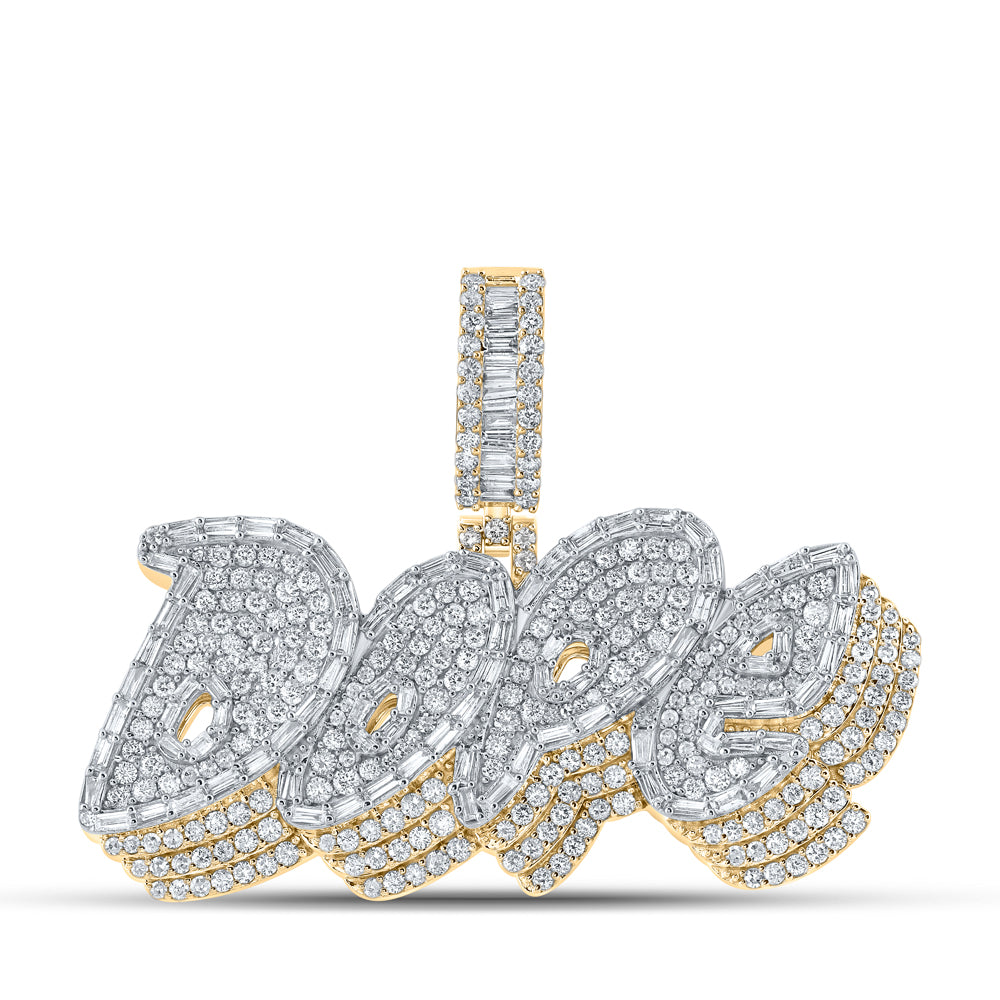 3.82 Ctw Natural Diamond Dope Nameplate Hiphop Pendant in 14k Yellow Gold
