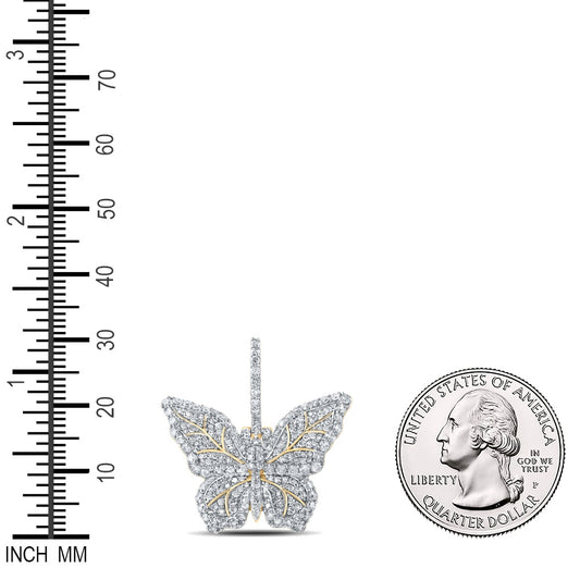 1.56 Ctw Natural Diamond Cluster Butterfly Pendant in 10k Yellow Gold