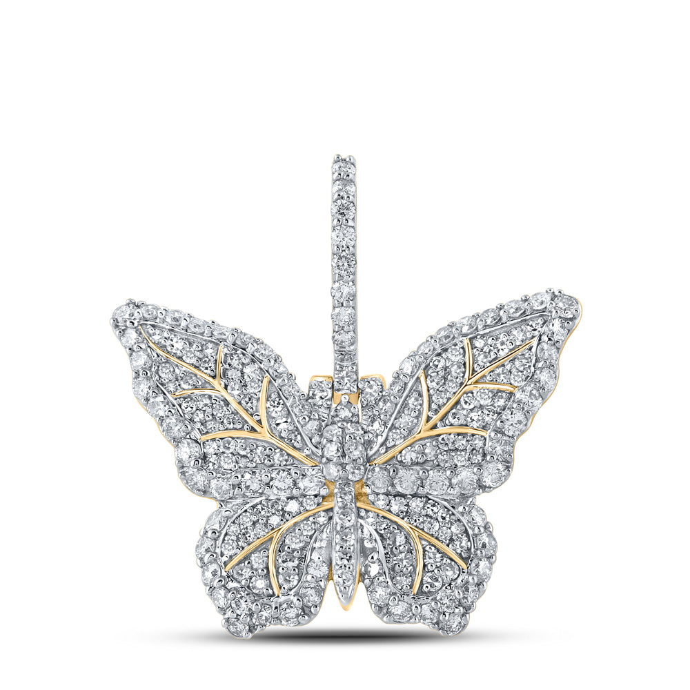 1.56 Ctw Natural Diamond Cluster Butterfly Pendant in 10k Yellow Gold