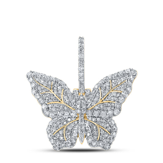 1.56 Ctw Natural Diamond Cluster Butterfly Pendant in 10k Yellow Gold