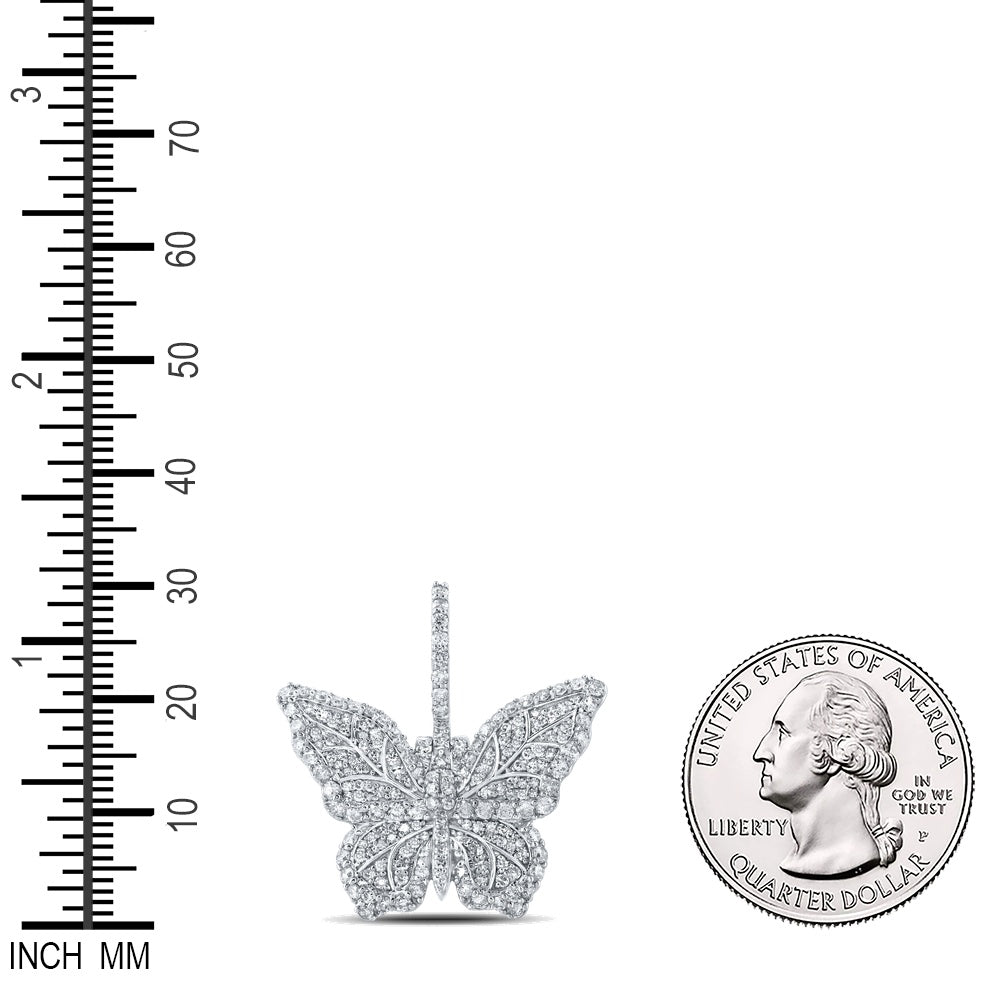 1.48 Ctw Natural Diamond Cluster Butterfly Pendant in 10k White Gold
