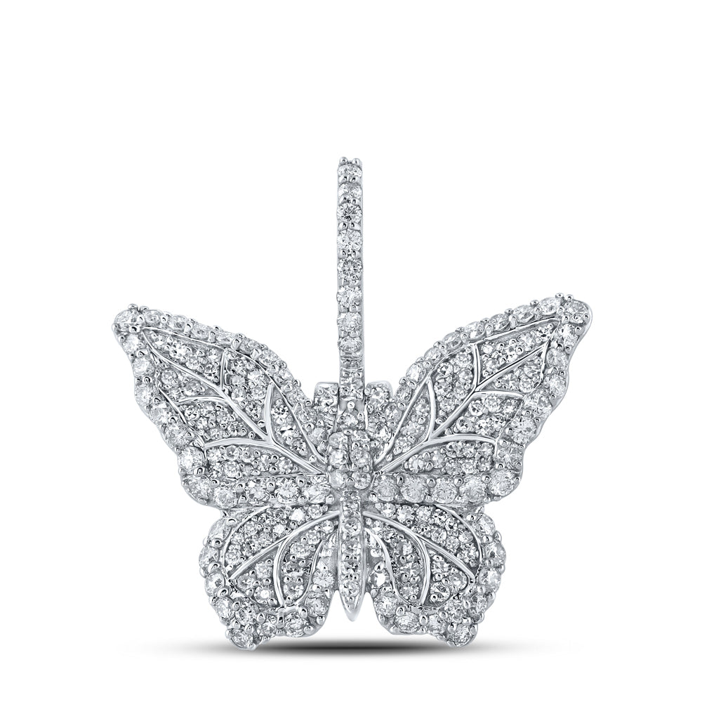 1.48 Ctw Natural Diamond Cluster Butterfly Pendant in 10k White Gold