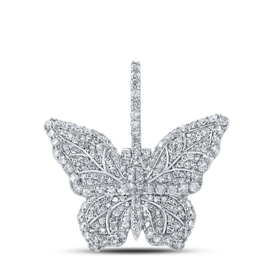 1.48 Ctw Natural Diamond Cluster Butterfly Pendant in 10k White Gold