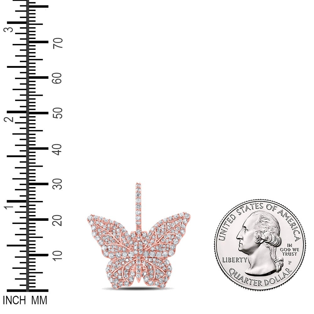 1.51 Ctw Natural Diamond Cluster Butterfly Pendant in 10k Rose Gold