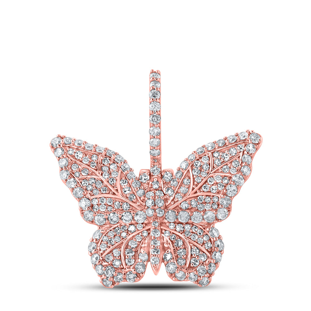 1.51 Ctw Natural Diamond Cluster Butterfly Pendant in 10k Rose Gold