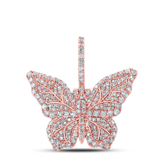 1.51 Ctw Natural Diamond Cluster Butterfly Pendant in 10k Rose Gold