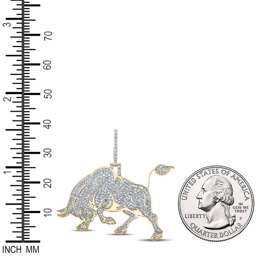 2.06 Ctw Natural Diamond Bull Charm Pendant in 10k Yellow Gold
