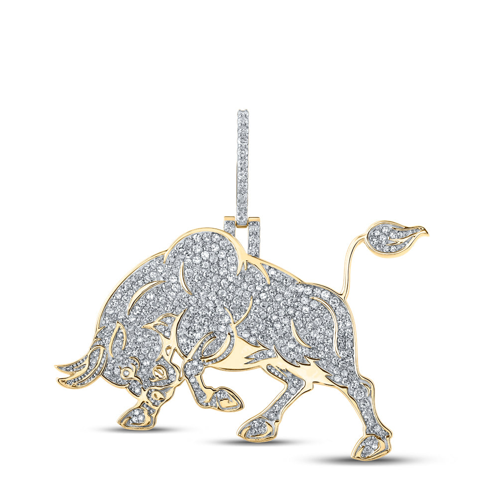 2.06 Ctw Natural Diamond Bull Charm Pendant in 10k Yellow Gold