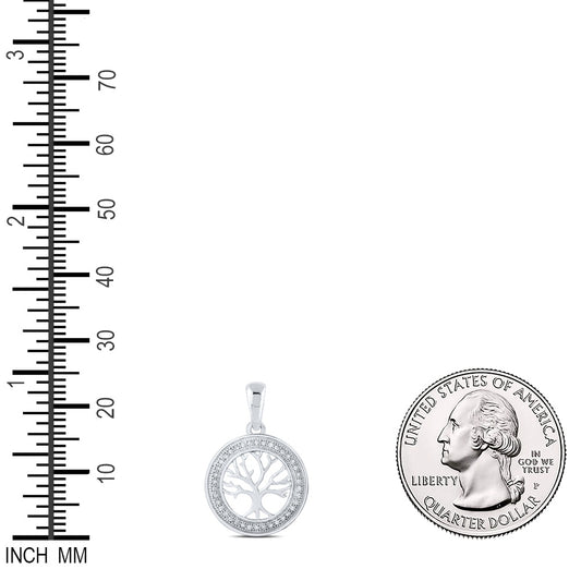 0.1 Ctw Natural Diamond Circular Border Tree Of Life Pendant in 10k White Gold