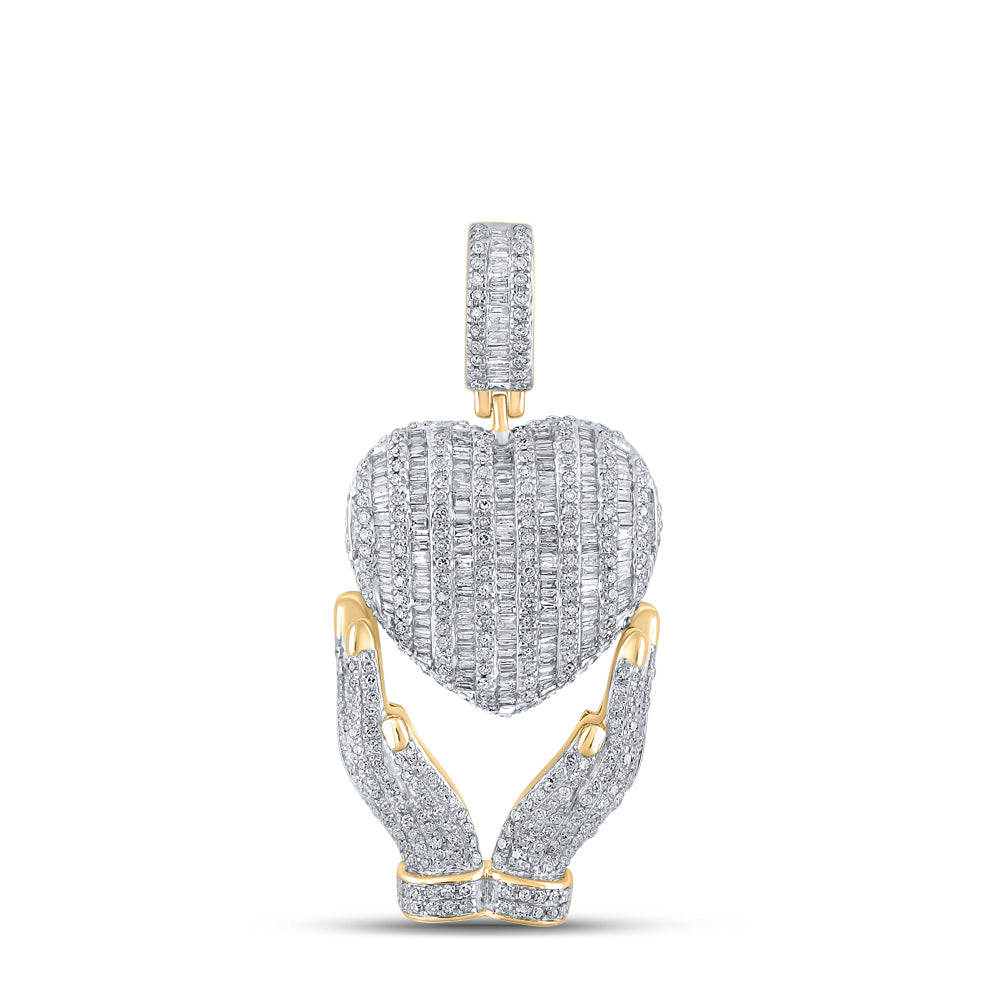 1.81 Ctw Natural Diamond Heart On The Hands Pendant in 10k Yellow Gold