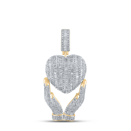 1.81 Ctw Natural Diamond Heart On The Hands Pendant in 10k Yellow Gold