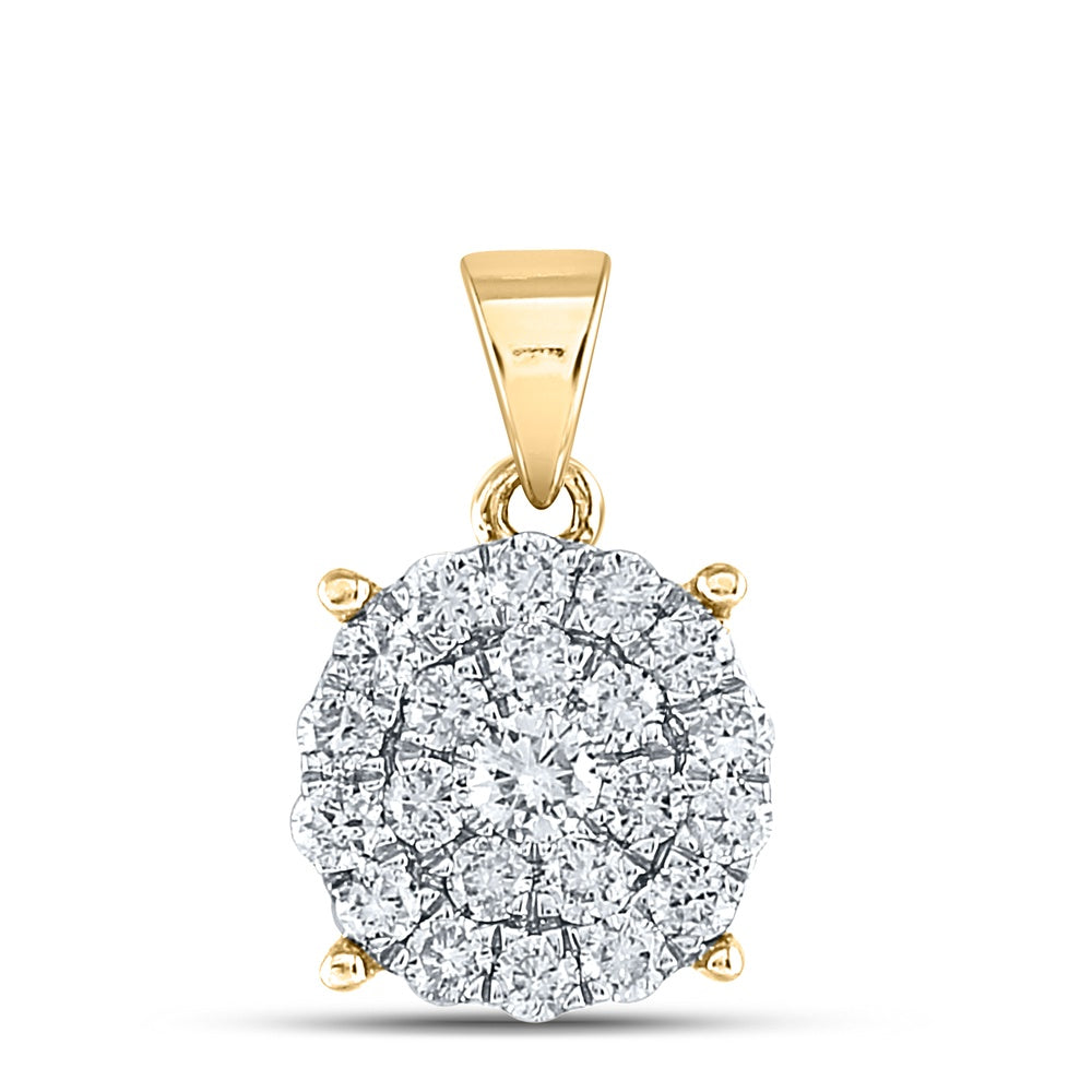 1 Ctw Natural Diamond Round Circle Shaped Pendant in 10k Yellow Gold