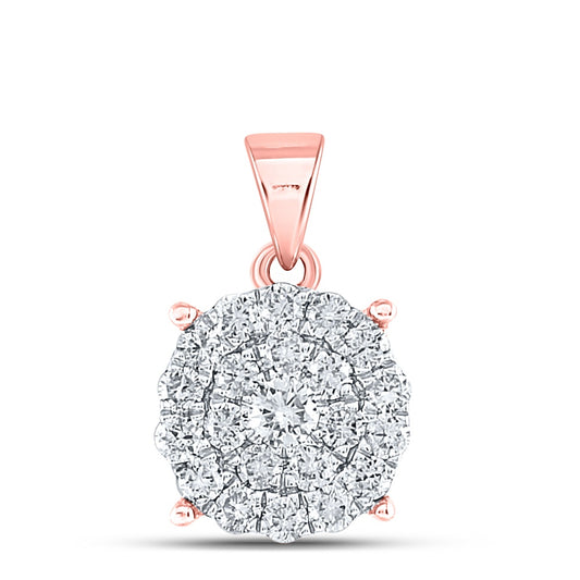 1 Ctw Natural Diamond Round Circle Shaped Pendant in 10k Rose Gold