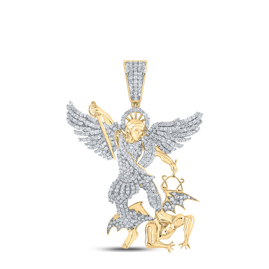 1.21 Ctw Natural Diamond Archangel Michael Pendant in 10k Yellow Gold