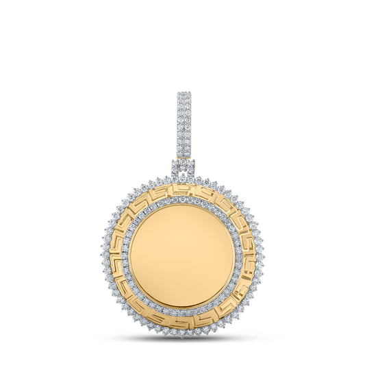 2.69 Ctw Natural Diamond Greek Round Memory Picture Frame Pendant in 10k Yellow Gold
