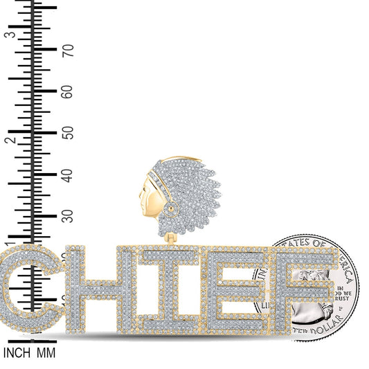 4.84 Ctw Natural Diamond Native Chief Nameplate Pendant in 10k Two-tone Gold