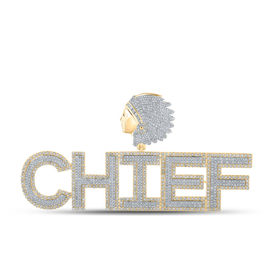 4.84 Ctw Natural Diamond Native Chief Nameplate Pendant in 10k Two-tone Gold